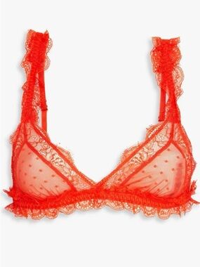 NWT Love Stories ‘Love Lace’ Lace-Trimmed Point D’Esprit Triangle Bra in Red 34A